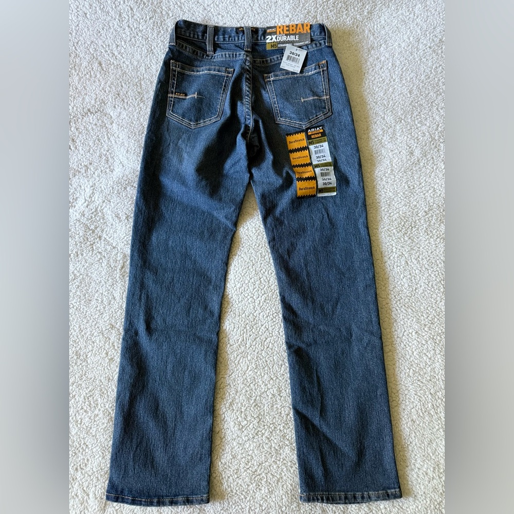 Ariat Men's Rebar Straight Fit Straight Leg Blue Jeans Size 30/34 New with Tags